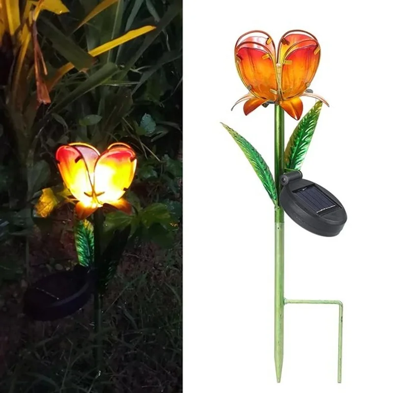SM221060 Metal Iron + Glass Petal Leaf Solar Stake Light with Glass Decor_5
