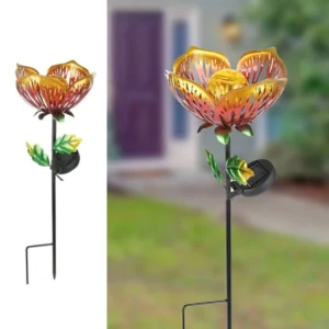 SM221061 Set of 2 Solar Flower Stake Lights - Metal Iron and Glass
