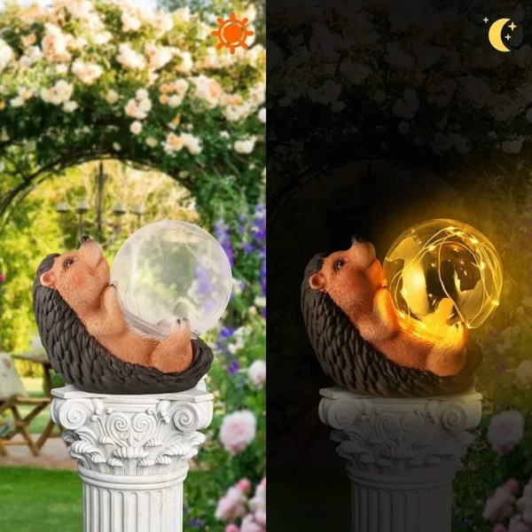 SM221071 Resin Hedgehog Garden Ornament with Solar Freestanding Light