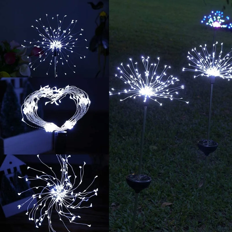 SM221074 Set of 2 Plastic PP Solar Firework Stake Lights with 120 LEDs