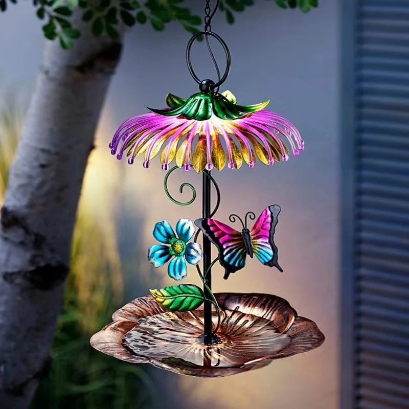 SM221089 Solar Butterfly Metal Iron Hanging Bird Feeder Light for Animals