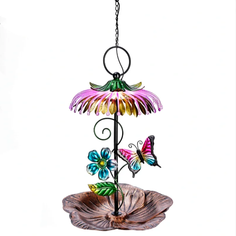 SM221089 Solar Butterfly Metal Iron Hanging Bird Feeder Light for Animals_2