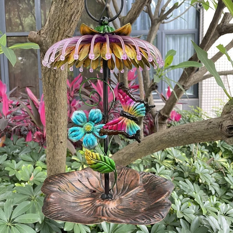 SM221089 Solar Butterfly Metal Iron Hanging Bird Feeder Light for Animals_3