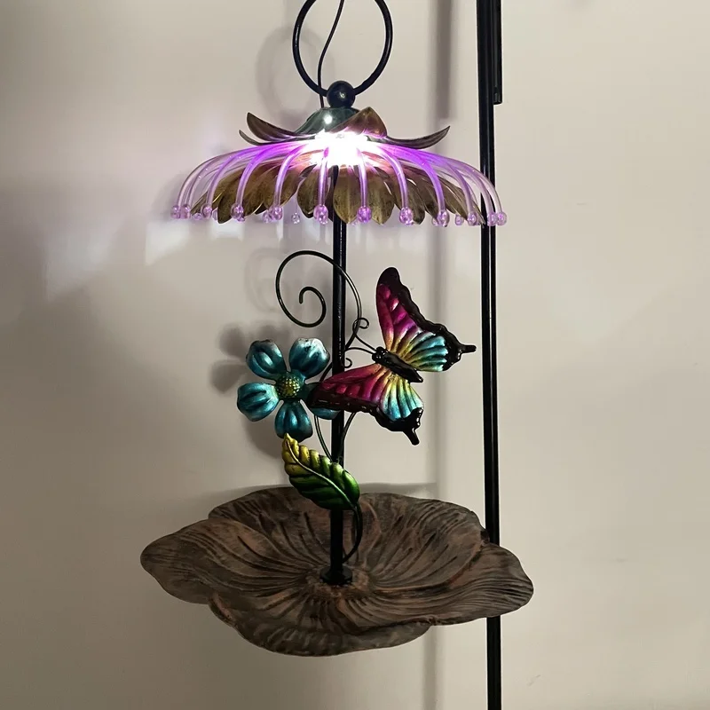 SM221089 Solar Butterfly Metal Iron Hanging Bird Feeder Light for Animals_5