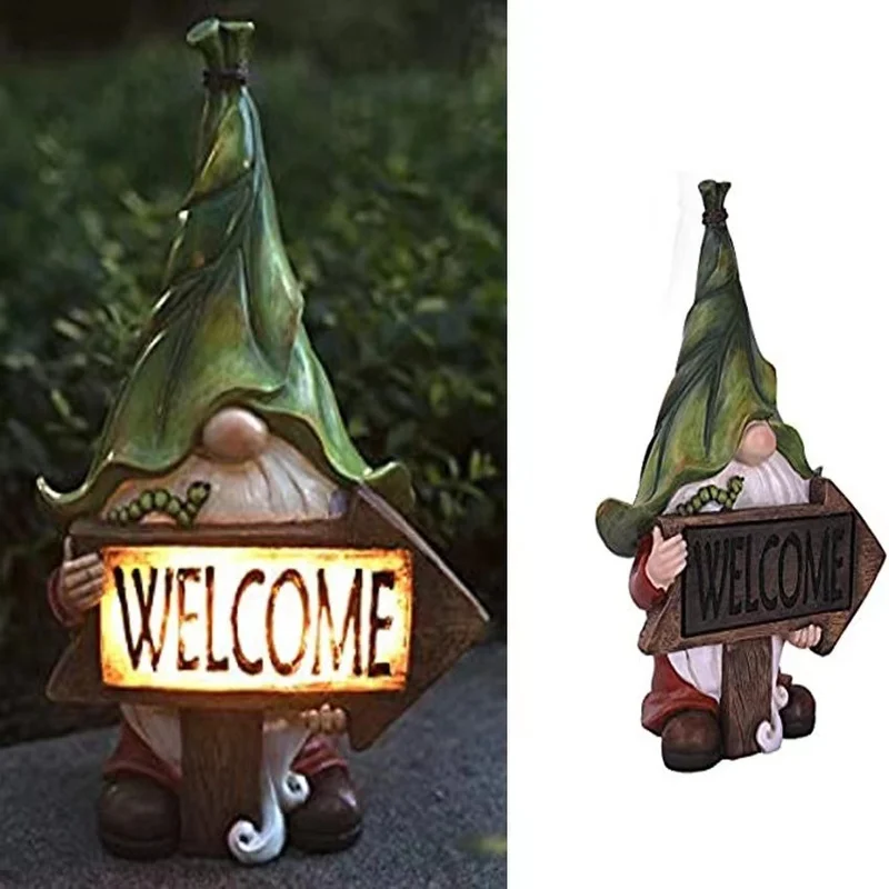 SM221090 LED Solar Resin Statue - Freestanding Dwarf Gnome Light