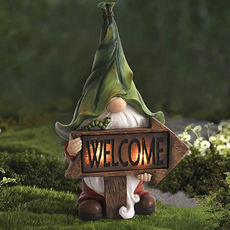 SM221090 LED Solar Resin Statue - Freestanding Dwarf Gnome Light_3