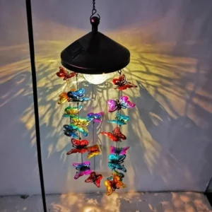 SM221099 Plastic PP Solar Animal Butterfly Wind Chime Hanging Light