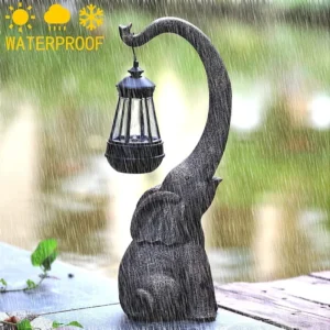 SM221111 Solar Powered LED Elephant Resin Statue - Freestanding Animal Sculpture with Lights_2