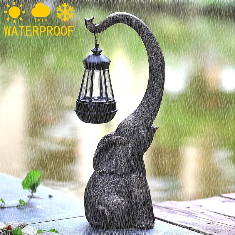 SM221111 Solar Powered LED Elephant Resin Statue - Freestanding Animal Sculpture with Lights_2