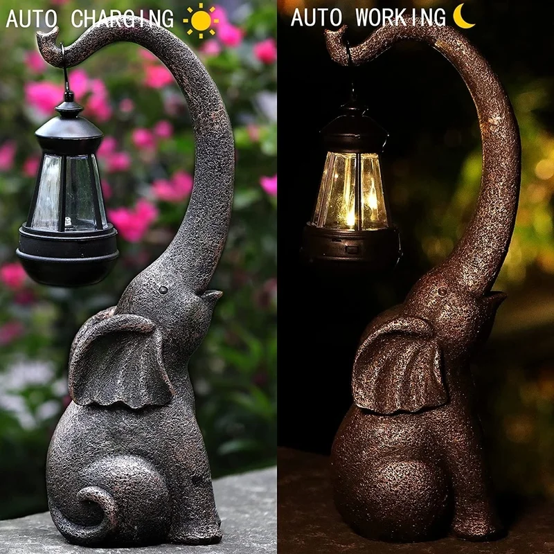 SM221111 Solar Powered LED Elephant Resin Statue - Freestanding Animal Sculpture with Lights_3