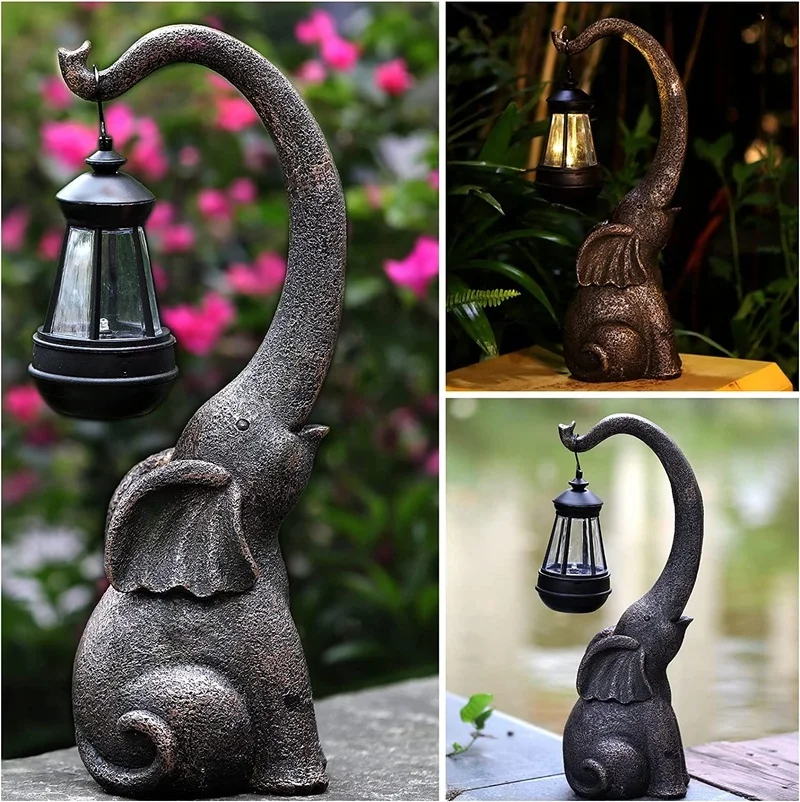 SM221111 Solar Powered LED Elephant Resin Statue - Freestanding Animal Sculpture with Lights_4