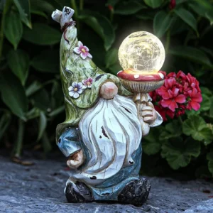 SM221114 Solar LED Resin Gnome Statue with Freestanding Light