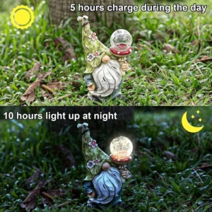 SM221114 Solar LED Resin Gnome Statue with Freestanding Light_3