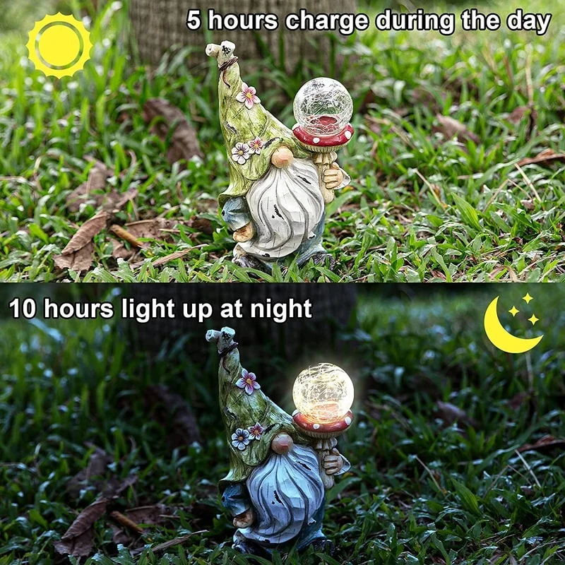 SM221114 Solar LED Resin Gnome Statue with Freestanding Light_3