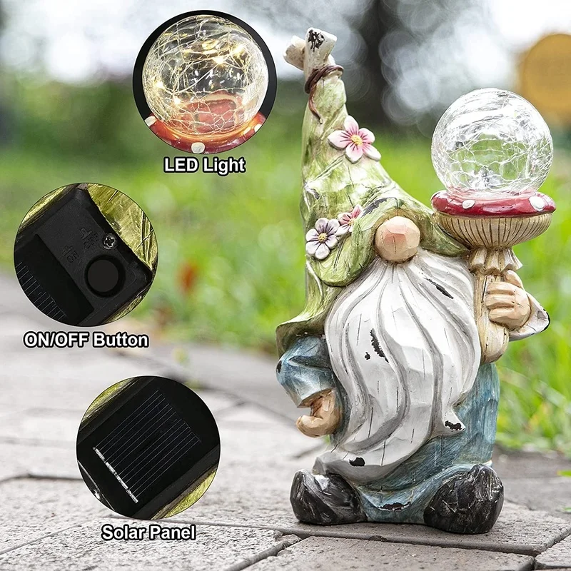 SM221114 Solar LED Resin Gnome Statue with Freestanding Light_4