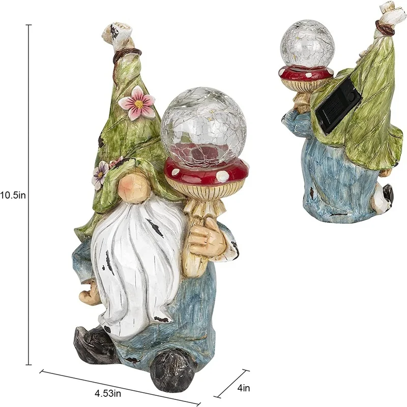 SM221114 Solar LED Resin Gnome Statue with Freestanding Light_5