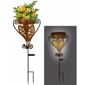 sm221127 metal iron standing flower pot with solar light