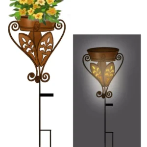 SM221127 Plastic PP and Metal Iron Standing Flower Pot with Solar Freestanding Light