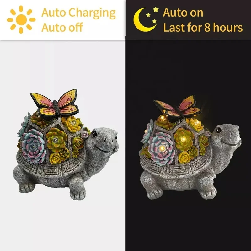 SM221130 Solar Turtle Resin Statue with Succulent Garden Decoration and Freestanding Light
