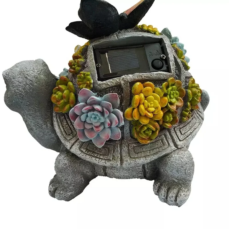 SM221130 Solar Turtle Resin Statue with Succulent Garden Decoration and Freestanding Light_2