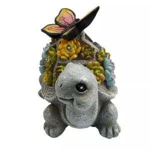 SM221130 Solar Turtle Resin Statue with Succulent Garden Decoration and Freestanding Light_4