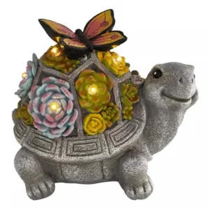 SM221130 Solar Turtle Resin Statue with Succulent Garden Decoration and Freestanding Light_5