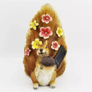 SM221132 Solar Powered Resin Squirrel Statue - Freestanding Light Animal Sculpture