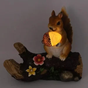 SM221133 Solar Squirrel Eating Pine Cone Resin Statue - Freestanding Light-Up Animal Sculpture_2