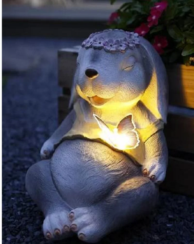 SM221139 Plastic PP Solar Rabbit Resin Freestanding Animal Light Statue