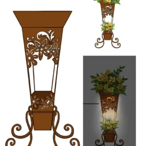 SM221141 Two-Tier Plastic PP and Metal Iron Planter with Solar Freestanding Light