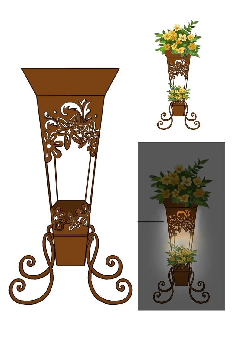 SM221141 Two-Tier Plastic PP and Metal Iron Planter with Solar Freestanding Light