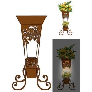 sm221141 metal iron two tier planter with solar light