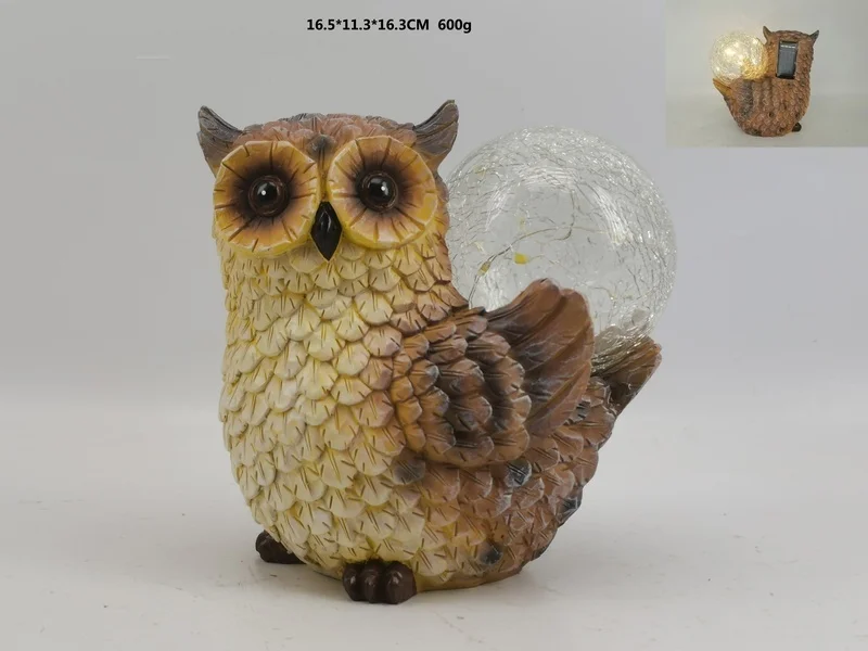 SM221144 Solar Owl Bird Resin Statue Garden Light Freestanding Animal Lamp