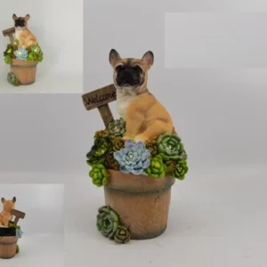 SM221148 Solar Puppy Resin Statue with Welcome Sign Garden Light, Freestanding