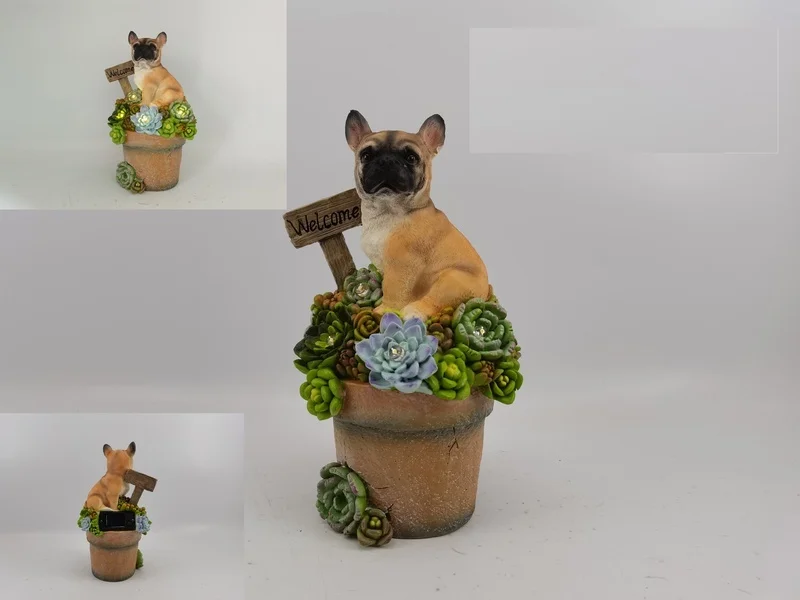 SM221148 Solar Puppy Resin Statue with Welcome Sign Garden Light, Freestanding