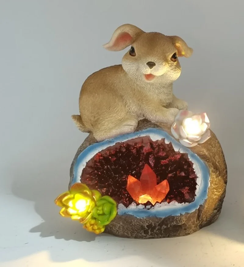 SM221151 Solar Rabbit Resin Statue Freestanding Garden Light Animal