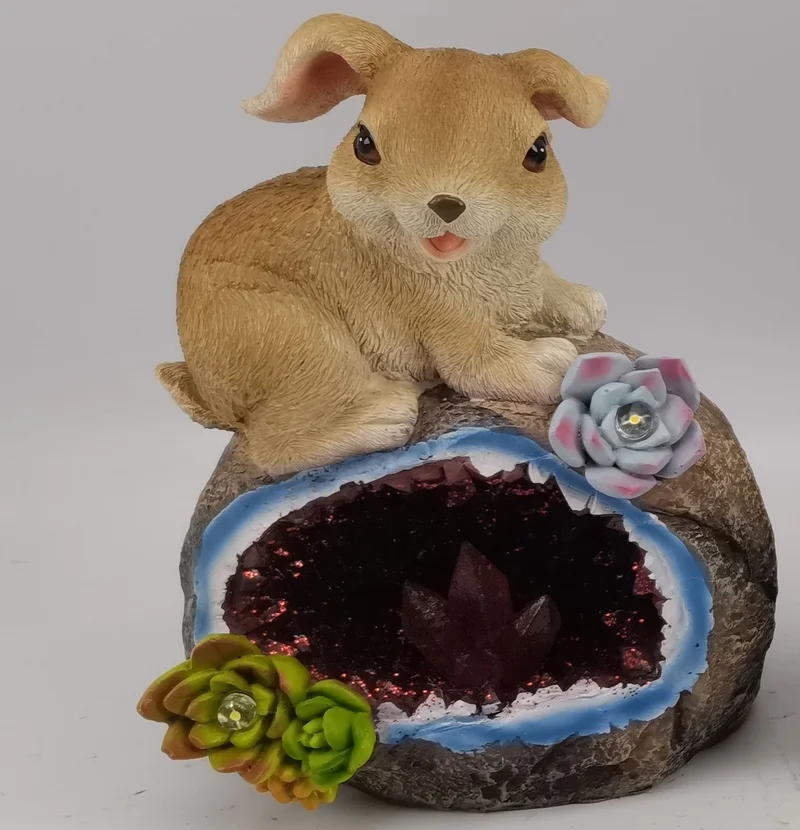 SM221151 Solar Rabbit Resin Statue Freestanding Garden Light Animal_2
