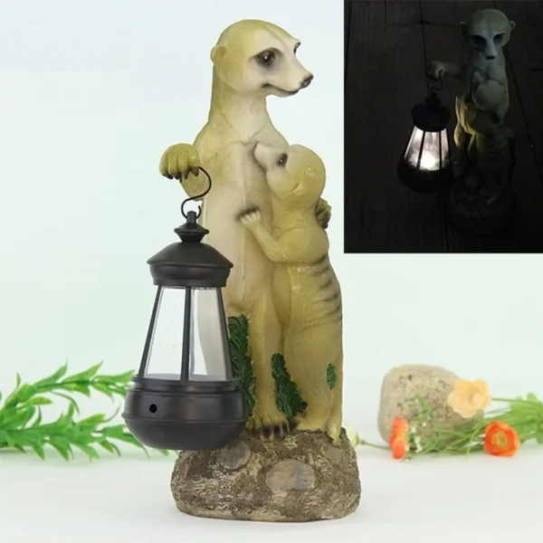 SM221180 Resin Meerkat Statue with Hanging Solar Lantern Light