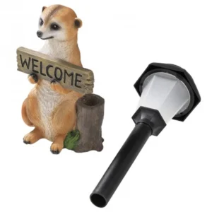 SM221181 Solar Meerkats Resin Statue with Welcome Sign Freestanding Light Animal