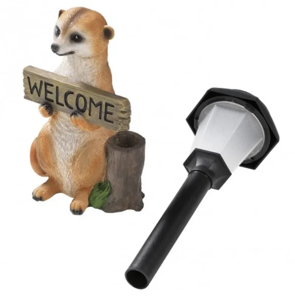 SM221181 Solar Meerkats Resin Statue with Welcome Sign Freestanding Light Animal