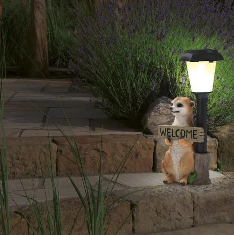 SM221181 Solar Meerkats Resin Statue with Welcome Sign Freestanding Light Animal_2