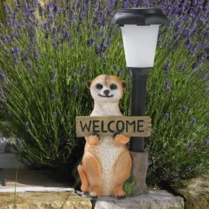 SM221181 Solar Meerkats Resin Statue with Welcome Sign Freestanding Light Animal_3