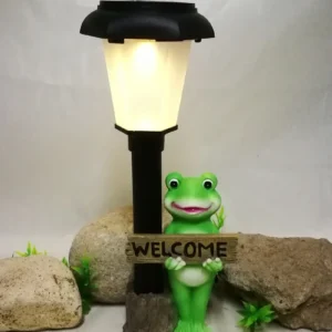 SM221182 Solar Frog Resin Statue with Welcome Sign Freestanding Light Animal