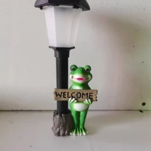 SM221182 Solar Frog Resin Statue with Welcome Sign Freestanding Light Animal_2