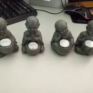 SM221191 Little Monk Resin Statue Solar Freestanding Light_3