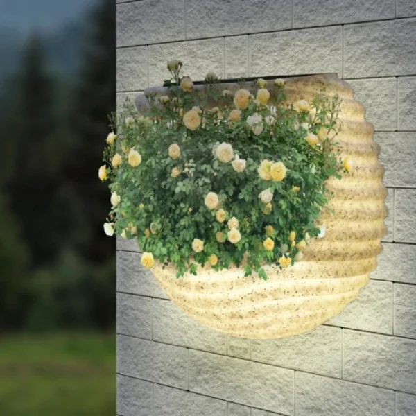 SM221243 Round Plastic PE Solar Flower Pot Planter Wall Sconce
