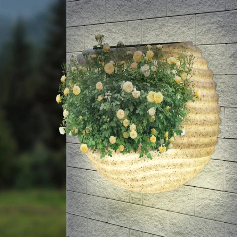 SM221243 Round Plastic PE Solar Flower Pot Planter Wall Sconce