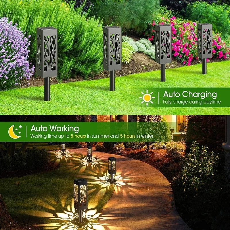 SM221247 Pack of 6 Plastic PP Solar Stake Lights - Hollow Out Tree Leaf Lantern Design_3