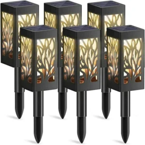 SM221247 Pack of 6 Plastic PP Solar Stake Lights - Hollow Out Tree Leaf Lantern Design_5