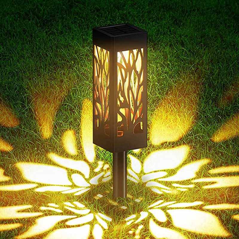 sm221247 pp plastic hollow out tree leaf solar stake lights (pack of 6)